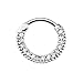 Round Paved Gems 316L Surgical Steel Septum Clicker - 16 Gauge Bar (White)
