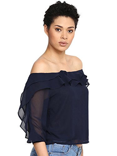 Image of Harpa Black Solid Blouse(GR5168-BLACK)