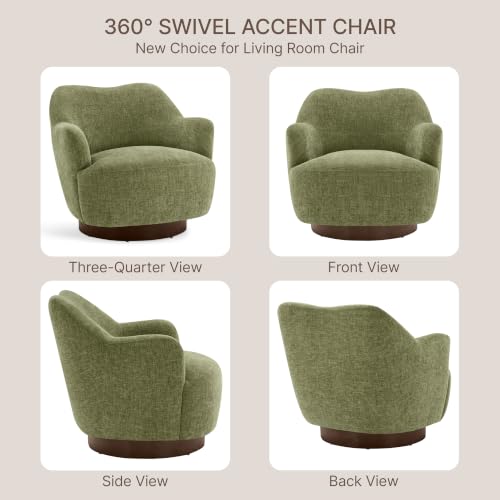 Image of KISLOT Swivel Accent Chair Set of 2,Upholstered Barrel Chair with Curves Camel Back Design,Modern Arm Chair with Wooden Base for Living Room Bedroom Reading Waitingroom,Sage Green
