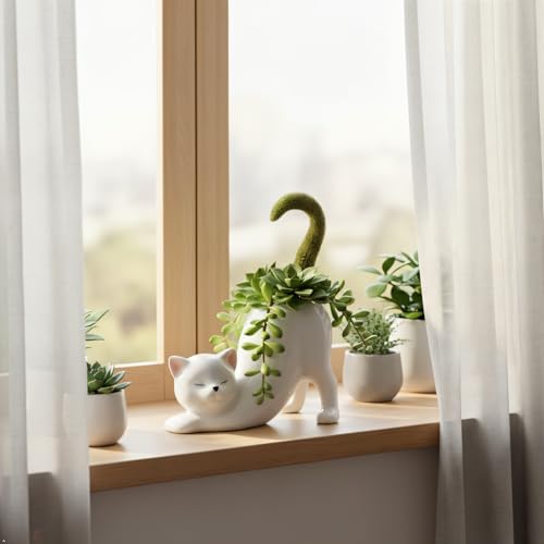 Cat-Shaped Ceramic Succulent Planter