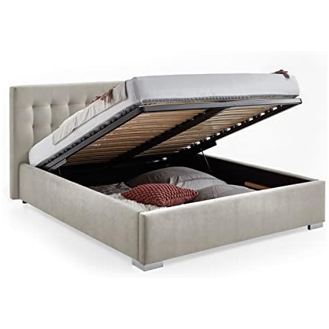 Bett mit Bettkasten Jimmy Samt-Stoff Polsterbett Lattenrost Doppelbett Stauraum Chromefuß Cover