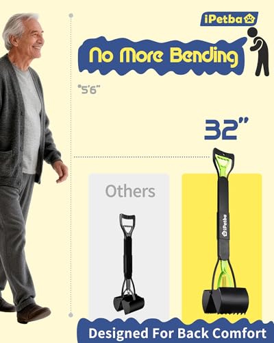 Image of Large Dog Pooper Scooper for Yard, 32 inch Long Handle, 2-Pack | No Bending Save Back, Heavy Duty, Powerful Jaw Grip, One-Hand Operation, Mess-Free Pickup for Grass Gravel Concrete
