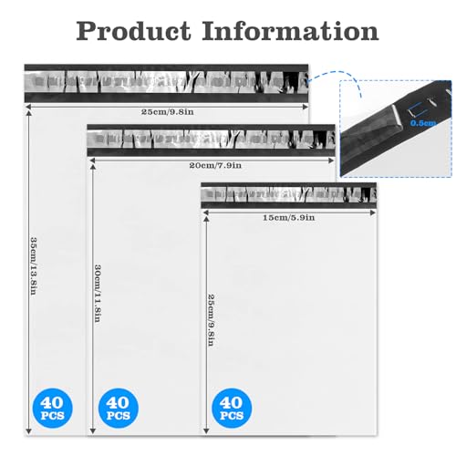 120 Stück Plastik Versandbeutel, Wasserdichte Versandtaschen Warensendung, mit Selbstklebeband, Grau Blickdicht, Geeignet für Warenverpackung, Logistischen Versand, S/M/L Mischen, 40/Größe