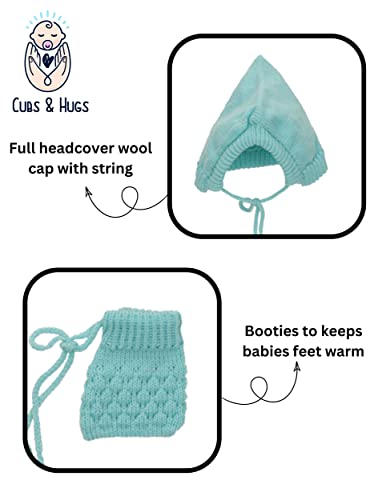 Image of CUBS & HUGS Baby Girl's Wool V-Neck Sweater (Montu Bunty Wear Turquoise, Surf 0 Months-3 Months)