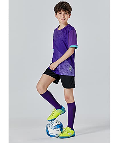 M2C Boys 2-Pack Jersey Soccer Knit Set Sport Team Uniform Shirt And Shorts 7-8 White/Purple #TOP2