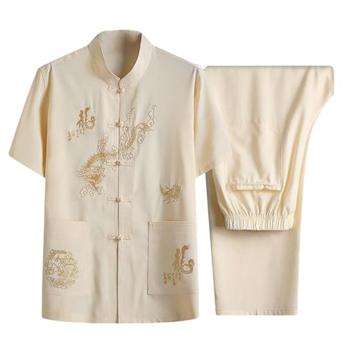 Ensemble Hanfu homme à manches courtes et boutons grenouille style chinois
