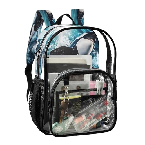Shark Deep Sea Clear Backpack Heavy Duty See Through Transparent PVC BookBag for Kids Boy Girl School Work2