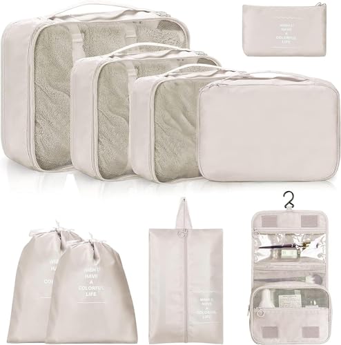 Encuentra reviews de Repisas economicas los más solicitados. 34 Organizadores de Viaje para Maletas, 9 PCS Organizador de Equipaje, Impermeable Organizador de Maleta Bolsa para Ropa, Zapatos, Cosméticos y Otros Accesorios(Blanco roto)
