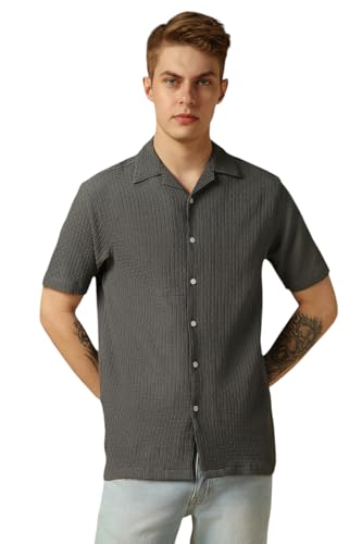 Image of Dennis Lingo Men's Half Sleeve Cuban Collar Solid Textured Relaxed Fit Casual Shirt
