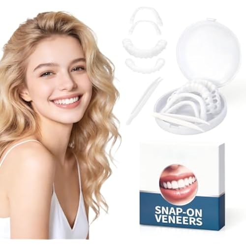 Snap-On Veneers for Teeth – Natural White False Tooth Cover for Missing or Stained Smiles, Adjustable Temporary Cosmetic Dental Veneers, Upper & Lower Set