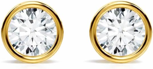 The Diamond Deal Certified 1.00 to 5.00 Carat Brilliant Lab-Grown Round Diamond Bezel Setting Stud Earrings in 14k Yellow or White Gold With Screw Back Closure