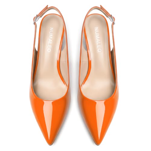 Image of NUMALEO Slingback Heels for Women Pointed Close Toe Kitten Heels Patent Pumps Dress Party Comfy Heeled Sandals Stiletto 2.5 Inch Dress Shoes