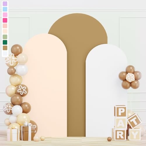 ROMANKAS Multicolored Arch Covers Stretchy Backdrop Set of 3 Wedding Arch Cover 4FT 5FT 6FT Spandex Fitted Arch Backdrop Cover Round Top Brown Arches Covers Wedding Baby Shower Party Decor