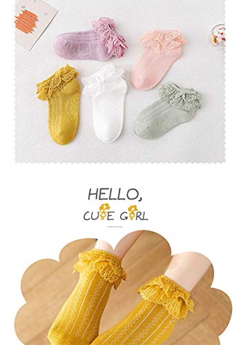 Guozyun Baby Girls Cotton Lace Socks Toddlers Ankle Sock Frilly Princess Socks For Newborn Infant Kids (0-12Months, （ 1Pairs White，2Pairs Pink，1Pairs Purple，1Pairs Light Green，,1Pairs Yellow）) #TOP6