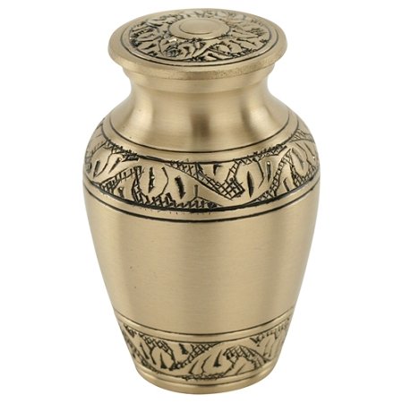 Classic Laurel Gold Brass Keepsake Cremation Urn for Ashes, Brass, Gold Urn, Keepsake Sized Cremation Urn, 2.75 Inches High