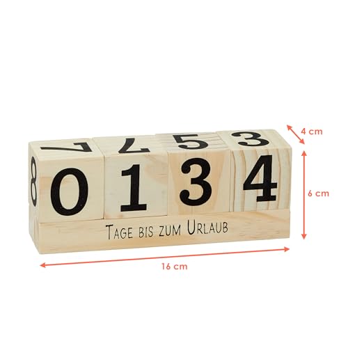Countdown Holz Würfel - 16 x 6 cm - Tageszähler Kalender mit 8 Sprüchen - Dauerkalender für Hochzeit Prüfung Geburtstag Ruhestand Urlaub Weihnachten
