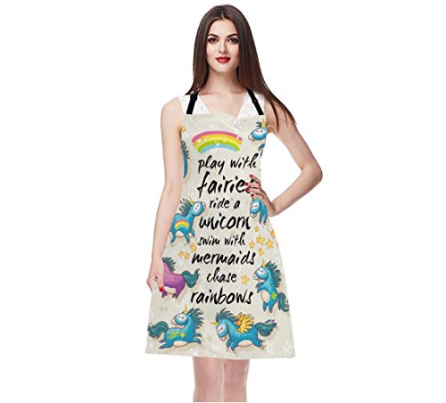 Wondertify Blue Unicorns Apron,The Noisy Unicorn's Bright Rainbow Is Under The Stars Bib Apron With Adjustable Neck For Men Women,Suitable For Home Kitchen Cooking Waitress Chef Grill Bistro Apron #TOP6