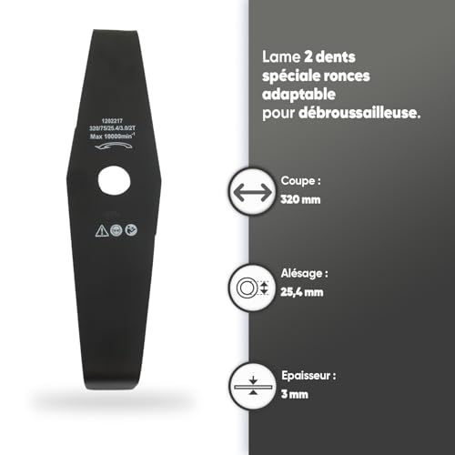 OZAKI Lame de rechange 2 dents 23754 spéciale ronces pour débroussailleuse, Universelle, Tranchant de 320 mm, Alésage : 25,4 mm, Épaisseur : 3 mm