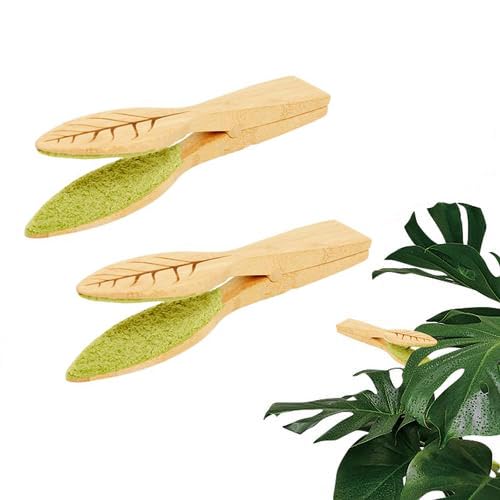 Brosse De Nettoyage des Feuilles, Pinces De Nettoyage De Feuilles De Plant-ES, Outil De Dépoussiérage des Plant-ES avec Poignée en Bambou Et Chiffon en Microfibre, Dépoussiéreur en Forme De Feuille