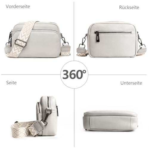 Damen Handy Umhängetasche Echtes Leder Crossbody Bag Damen Handytasche zum Umhängen, Umhängetasche Damen Klein Moderne Taschen mit Breitem Schultergurt u 3 fächern – Bild 4