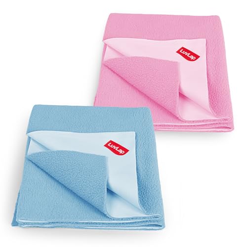 LuvLap Instadry Waterproof Baby Dry Sheet, Small Size 50x70 cm, Extra Absorbent Quick Dry Sheet for New Born,Toddler, Anti-Piling Fleece for Baby, Bed Protector, Pack of 2, Sky Blue & Baby Pink