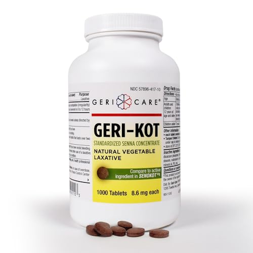 Image of Geri-KOT Senna Laxative & Stool Softener Tablets, 1000ct| Natural Vegetable Stimulant Laxative| Smooth Bowel Movement Senna Tablets| Fast-Acting, Gentle Constipation Relief| 8.6mg Sennosides
