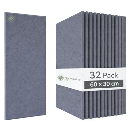 Image of YGM Acoustic Foams Luxury PET Felt Acoustic Self Adhesive Panels, 10 MM Thick, Sound Absorbing Panels for Wall | Room Noise Reducer & Sound Dampening (Midnight Grey, 1x2 Foot - 32 Panels)