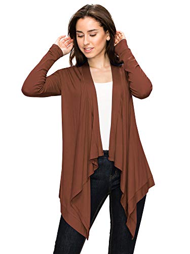 Image of Lock and Love Women's Draped Front Open Asymmetrical Cardigan - Casual Long Sleeve Lightweight Duster