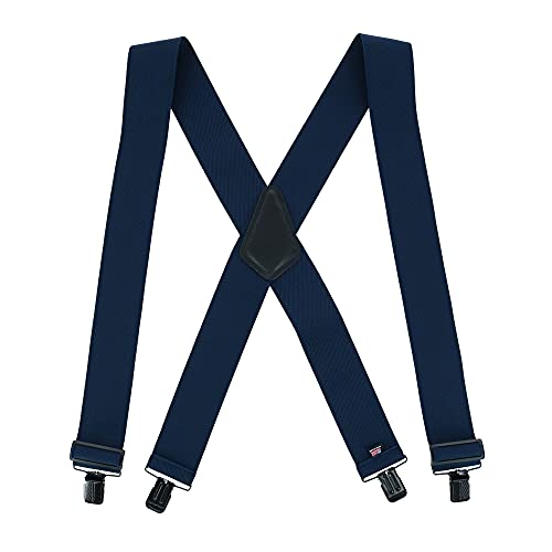 Perry Suspenders Men's Solid Color X-Back Clip-End Suspenders, Regular, Navy