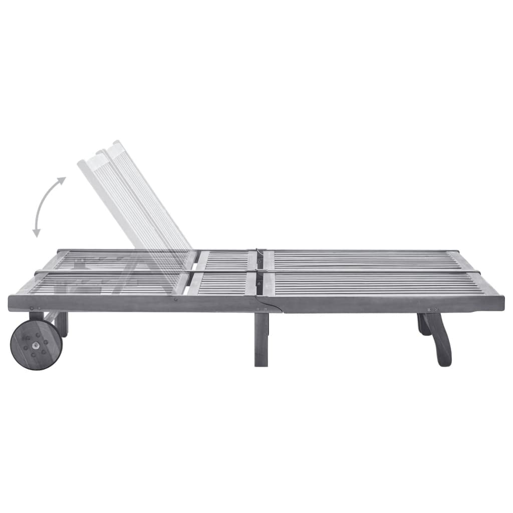 Acacia Wood Sun Lounger with Cushion, 2-osobowy fotel wypoczynkowy do użytku na świeżym powietrzu, regulowane oparcie i podnóżek, szare drewno akacjowe, pojemność 110 kg
