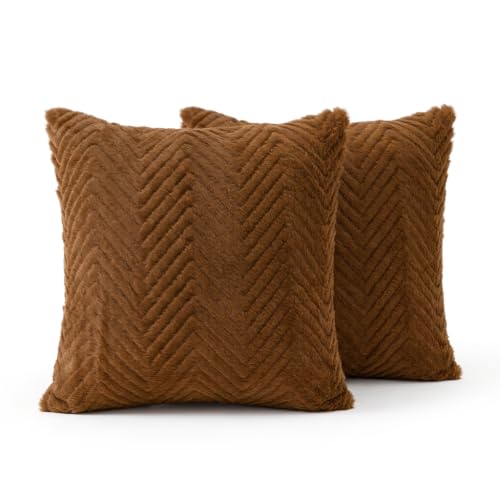 Image of Wakefit Designer Cushion Cover | 16x16 inch | Plush Fur Feel | Velvet Fabric | Machine Washable | Pack of 2 | Fur Brown