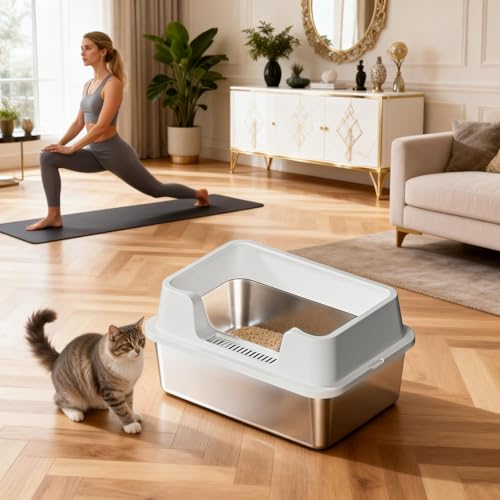 Caja de Arena para Gatos de Acero Inoxidable con Tapa XL miniatura 7