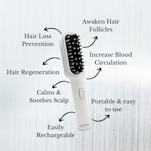 Image of SKINSKA NATURALS TresRich LED Rechargeable Hair Growth Comb, Head Massager with Serum Dispenser, 3-Mode Hair Brush with Red & Purple Light, EMS Vibration for Hair Fall Control & Scalp Therapy Men /Women