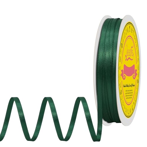 Image of Double Face Spruce Satin Thin Ribbon 1 /8 inch X 50 Yards Polyester Spruce Ribbon for Gift Wrapping Very Suitable for Weddings Party Hair Bow Invitation Decorations and More