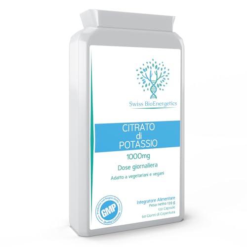 Citrato di potassio 1000 mg al giorno - 120 capsule vegane - Supporto elettrolitico ad alta resistenza con una biodisponibilità e un assorbimento eccellenti - Ottimo per la chetogenesi e il digiuno