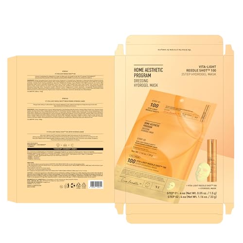 VT COSMETICS Vita-Light Reedle Shot 100 2-Step Hydrogel Mask(34.5gx4ea), Intensive Glowing, Exosome Glutathione Face Mask, Overnight Melting Mask, Korean Facial Mask
