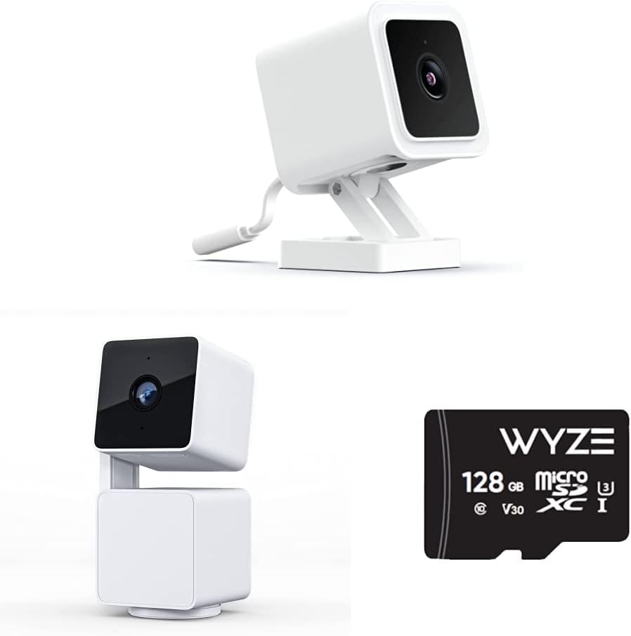 Wyze Cam v3 1080p HD Indoor/Outdoor Security Camera & Cam Pan v3 Indoor/Outdoor IP65-Rated 1080p Pan/Tilt/Zoom Wi-Fi Smart Home Security Camera & Expandable Storage 128GB MicroSDXC Card Class 10,Black