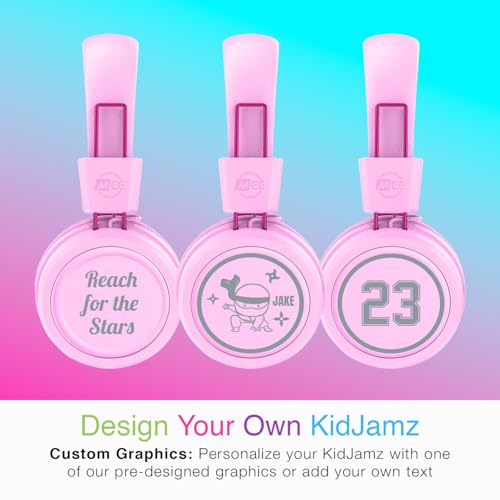 Image of MEE audio KidJamz KJ55BT Personalized Bluetooth Wireless Safe Listening Headphones for Kids w /Custom LED-Backlit Design, Volume Limiter, Mic; Kids Headset for School /iPhone /iPad /Tablet (Pink)