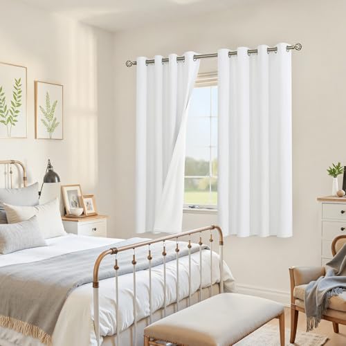 Image of YoungsTex White Linen Blackout Curtains 63 Inch Length for Bedroom, Thermal Insulated Winter Drapes with Grommet Room Darkening Energy Saving for Living Room, 2 Panels, 52 X 63 Inch