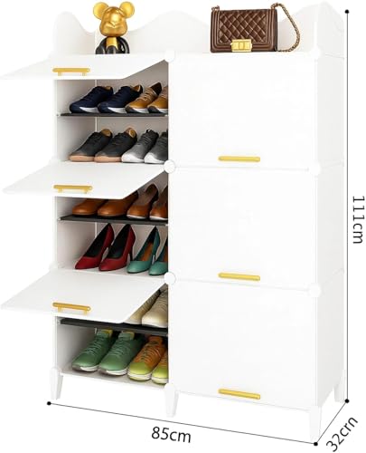Image of Plastic Shoe Rack for Home | 6 Door 12 Shelf DIY Shoe Rack with Door for Home Storage Plastic Box Organizer, Metal Door Frame, Chappal Slipper Sandals Stand (White - HS2, 6 Door)