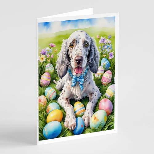 Caroline's Treasures DAC5029GCA7P English Setter Easter Egg Hunt Greeting Cards Pack of 8 Blank Cards with Envelopes Whimsical A7 Size 5x7 Blank Note Cards