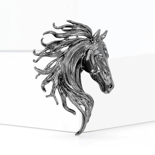 Image of Dreuyet Horse Brooch Pin Horse Racing Suit Lapel Pin for Women Men Rhinestone Antique Gold Horse Animal Brooch Clothing Outfits Accessory Jewelry