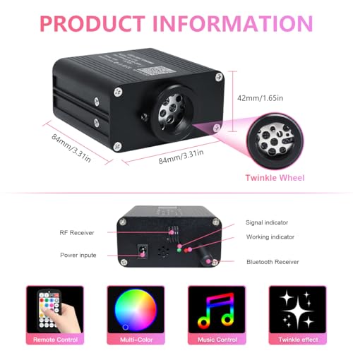 Image of 16W Car Home Starlight Headliner Kit, Twinkle & Sound Activate RGBW Fiber Optic Lights with APP & Remote Control, Star Lights for Ceiling Decoration, 300 pcs 9.8ft
