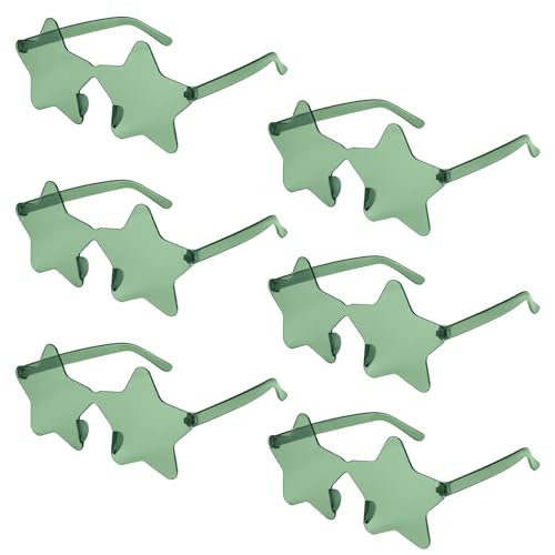 NACHLYNN 6 Pcs Rimless Star Shaped Sunglasses Green Transparent Sunglasses Pentagram Glasses for St. Patrick Day Christmas