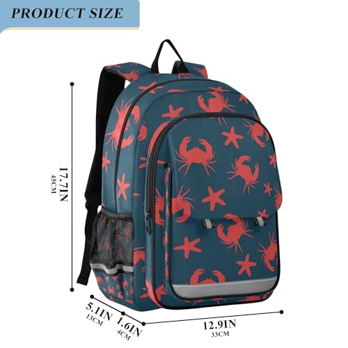 Red Crabs and Starfishes Backpack School Backpack with Reflective Stripes, Lightweight Laptop Backpack Students Book Bag2