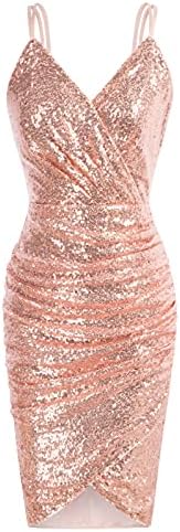 GRACE KARIN Sexy Sequin Party Dresses Wrap V-Neck Bodycon Pencil Dress Rose Gold XL