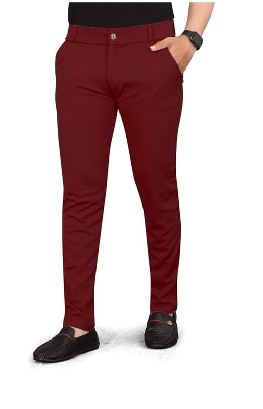 Image of VIJETA Garments for Men Lycra Blend Formal Trousers ? Smart Fit Office Wear Pants with Elastic Waistband & Zip Fly