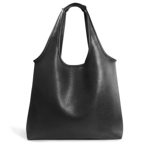 Women's Hobo Bag Soft Vegan Leather Tote Oversized Slouchy Handbag for Shopping,Weekender,Work (Black)