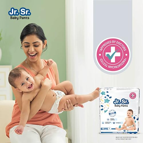 Image of Jr. Sr. Baby Diaper Pants | Small (S) Size (4-8 kg), 152 Count | Pack of 2 | Upto 12 hr Absorption with Advanced Leak Protection | Safe For Babies Skin | Soft, Secure & Comfy