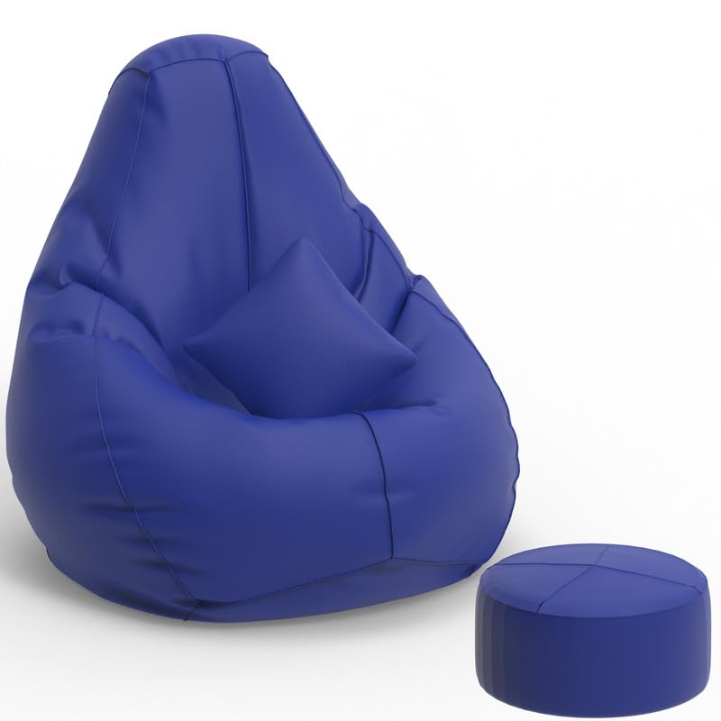 Image of Biggie Bean Bag with Beans Filled 6XL Bean Bag with Free Cushion Footrest - Official : BeanDreams Combo (Matching Color : Solids, Blue)